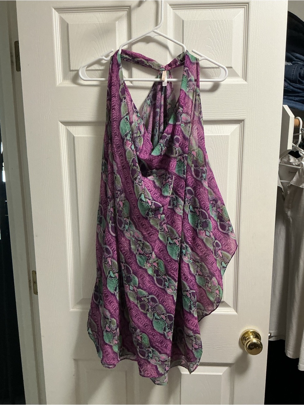 Pilyq Purple & Mint Snake-Print Halter Swim Coverup